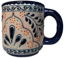 Mexican Pottery Mug Red/Cobalt Blue Flowers Coffee/Tea picture