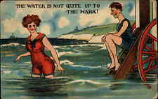 Bathing Beauty Comic Woman Man Swimming c1910s Postcard picture