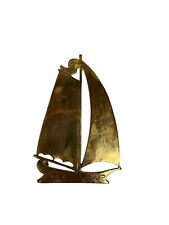 Vintage Solid Brass Sail Boat Nautical Ship Sculpture Decor Beach Boat Plaque picture