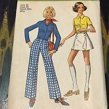 Vintage 1970s Simplicity 6805 Shirt Pants + Pantskirt Sewing Pattern 12 XS UNCUT picture