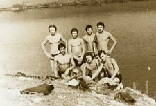 Shirtless handsome young men beach trunks athletes odd gay int vtg photo picture