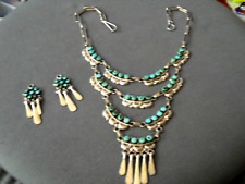 Old LONCONSELLO Native American Turquoise Sterling Silver Bib Necklace /Earrings picture