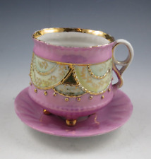PRETTY PURPLE WITH GOLD ACCENTS 4 TOED CUP WITH UNDERPLATE #1025 picture