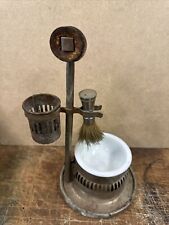 Antique Shaving Stand Missing Mirror With Brush And Milk Glass Jar ~ VINTAGE picture