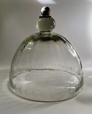 Large 10” Vintage Green Glass Dome Cloche Hand Blown picture