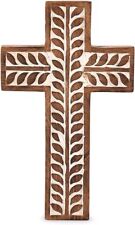 NIRMAN Mango Wood Religious Catholic Cross Wall Hanging Floral Carvings Living R picture