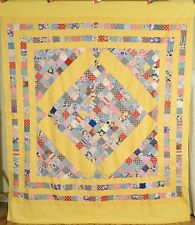 Vibrant 30's Boston Commons / Diamond in a Square Antique Quilt Top ~Nice Border picture