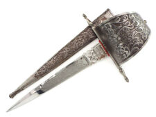 Antique Spanish Toledo Dated 1865 Left Hand Dagger Fully Engraved With Scabbard picture