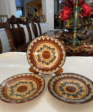 Vintage Set Of 3 Earthenware Brown Tan Star Drip Glaze Wall Art Plates 7.2” Wide picture