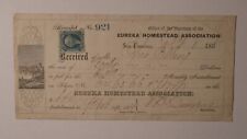 1864 San Francisco CA Illustrated Eureka Homestead Assoc. State Seal Stock Check picture