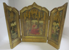 Vintage Wood Italian Tole Florentine Baby Jesus Triptych 11.5