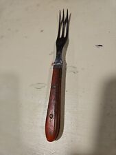 antique 3 prong fork old wood serving utensil full tang wooden handle 6.25