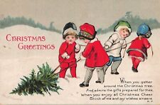Clapsaddle Christmas Postcard Children Pulling a Tree  Artist Signed c 1915  W5 picture