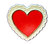 Hallmark PIN Valentines Vintage HEART Matt Red INSET w White Lace  1979 Brooch picture