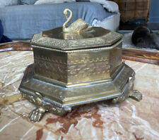 MOTTAHEDEH BRASS SWAN BOX OCTAGONAL PAW FEET LIDDED ORNATE VINTAGE ANTIQUE picture