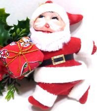 Vintage Flocked Santa Christmas Ornament Red about 3 1/2
