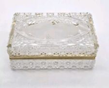 VTG Heavy Crystal Glass Casket Box French Cut Fruit Brass Trim Trinket Jewelry picture