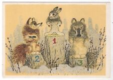 1966 Fairy Tale Fanny BUNNY FOX WOLF Ice skating podium ART RUSSIAN POSTCARD Old picture