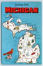Postcard - Greetings From Michigan Map of Landmarks  c1960 picture