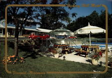 Viroqua Wisconsin Hickory Hill Motel swimming pool umbrellas vintage postcard picture