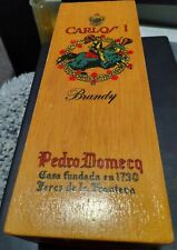 Vintage Carlos I Brandy Pedro Domecq Wood Box Bottle Holder Spain Box Only picture