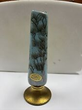 Vintage Hand Painted Delftware Pottery Vase Brass Foot Made In Holland Blue 7.5” picture