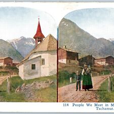 1925 Tschamut, Surselva, Graubunden, Switzerland Swiss Village Stereoview V38 picture
