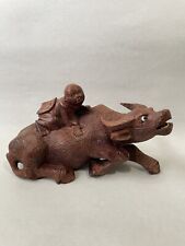 Vintage Ox With Asian Child  Wood Carving Water Buffalo circa 1920s-1930s picture