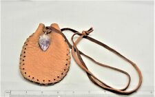 Deerskin Leather Pouch Purple Amethyst Crystal Arrowhead, Hand Made Pouch #745 picture