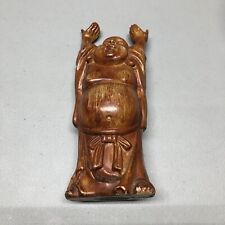 7.5” BUDDHA Vtg Rare Chinese Happy Laughing Hands Up Figurine Souvenir Wood picture