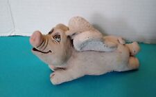 Vintage Handmade Concrete Flying Pig With Wings Figurine Approx 6x3