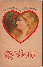 1910s VALENTINE'S DAY Postcard Pretty Girl /Your Image is Engraved Upon My Heart picture