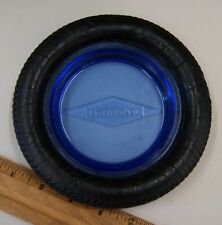 Diamond Balloon Rubber Tire Advertising Cobalt Blue Glass Ashtray, SH6019 picture