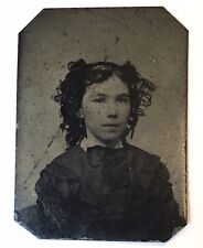 Tiny Antique Tintype Photo of Young Girl Lightly Tinted Colored Cheeks and Lips picture