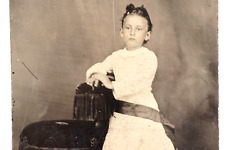 Young Lady Wearing Dress Boots Tintype Photo, Early Pennsylvania Ferrotype Photo picture