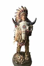 Vintage Indigenous Native American Chief Holding Animal Skull 14” Pre Owned picture