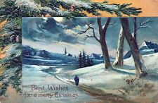 CHRISTMAS - Walking In Snow Under Moonlight Postcard - 1908 picture