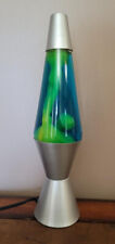 Lava Lamp 14.5 Inch Tall Classic Silver Base Green Lava Blue-ish Liquid picture