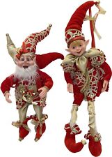 2PC Set - Christmas Handmade Holiday Posable Elves And Jester Figurines / Dolls picture