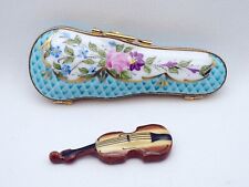 New Authentic French Limoges Trinket Box Violin in Gorgeous Floral Violin Case picture