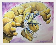 WOLVERINE VS THE THING original Watercolor painting by Rich Koslowski. Framed picture