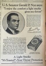 1937 newspaper ad for Lucky Cigarettes - Senator Gerald P. Nye of North Dakota picture