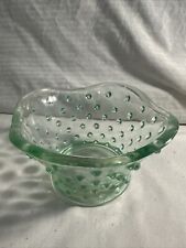 Vintage Art Glass Green Flashed Candy Dish Bowl Hobnail Waved Edges picture