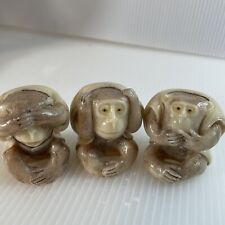 Vintage Resin Set 3 Wise Monkeys Hand Carved Okimono Japan Netsuke Figures picture