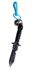 Vintage 1980s Plastic Bell Charm Hunting Knife Dagger Clip On Retro Blue Clip picture