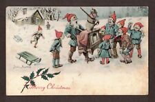 Early 1900s Swedish Artist JENNY NYSTROM Postcard Elves Gnomes Organ Grinder Pig picture