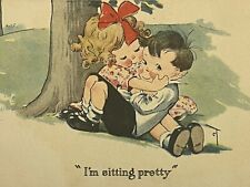Valentine Postcard Charles Twelvetrees Girl Kissing Boy Sitting Pretty Unused VG picture