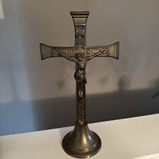 Antique/Vintage Brass Table Cross Jesus  Crucifix Religious Catholic 11.7 Height picture