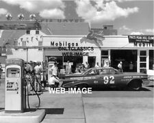 1959 MOBIL GAS PUMP STATION AUTO RACING LOUIS UNSER PONTIAC STOCK CAR 8X10 PHOTO picture