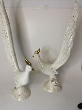 Mid Century California Pottery Speckled Ceramic White Gold Pheasant Figures tall picture